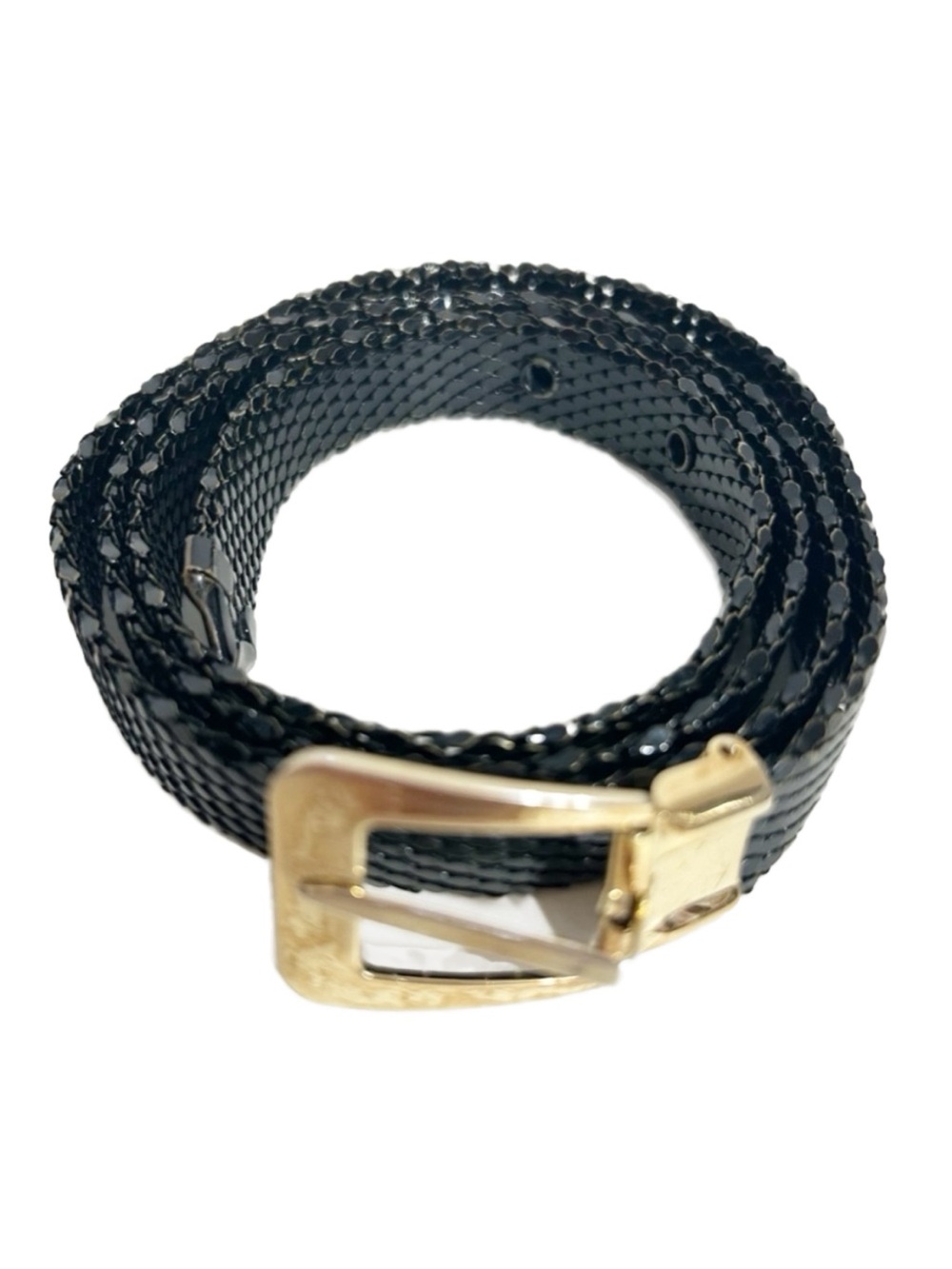 Vintage Unbranded Black Metal Chainmail Mesh Belt Gold Toned Hardware Buckle 🖤💛